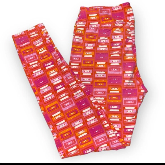Lularoe TC Tall & Curvy Leggings Unicorn New Pink Orange White Cassette Tapes - Picture 1 of 4